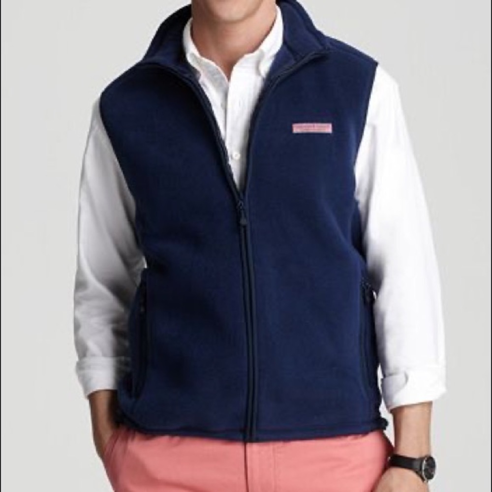 Vineyard Vines Men's Harbor Fleece Vest Navy Blue Full Zip Size M